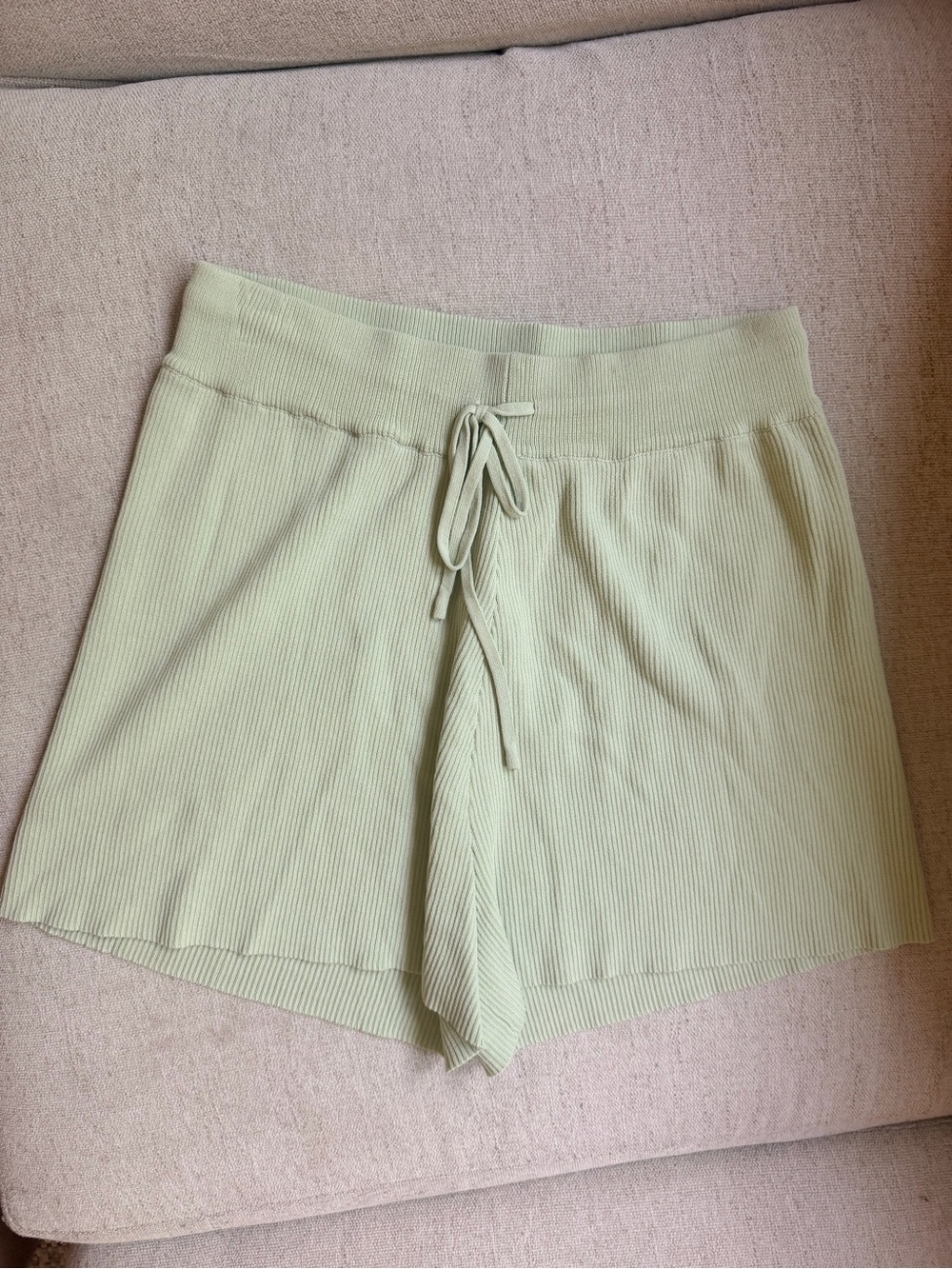 MINKPINK Ribbed Drawstring Shorts in Sage Green